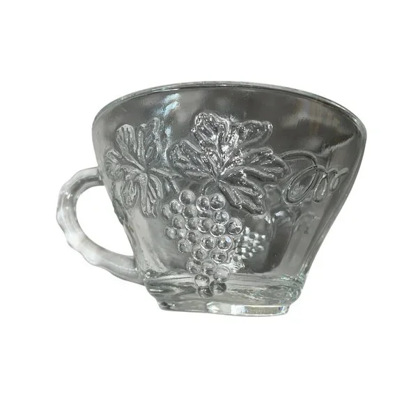 Vintage Punchbowl Glasses Used Matching Set of 2 Grapevines - Picture 12 of 16